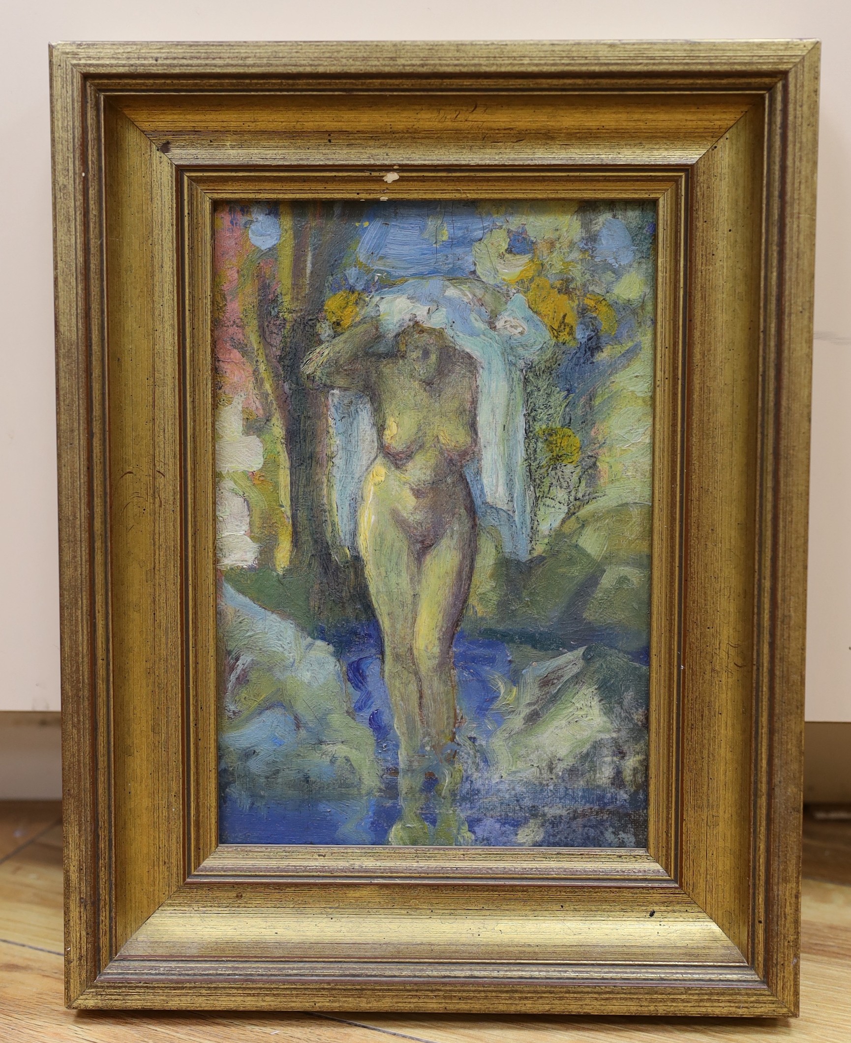 French School c.1900, oil on board, 'The Bather', 21 x 14.5cm
